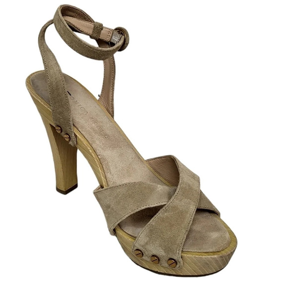 VERONICA BEARD LAMONT PLATFORM ANKLE STRAP SANDAL SAND BEIGE SUEDE - Picture 4 of 11